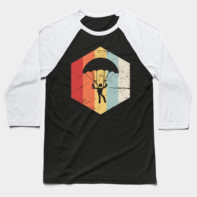 Retro 70s Skydiving Parachute Icon Baseball T-Shirt by MeatMan